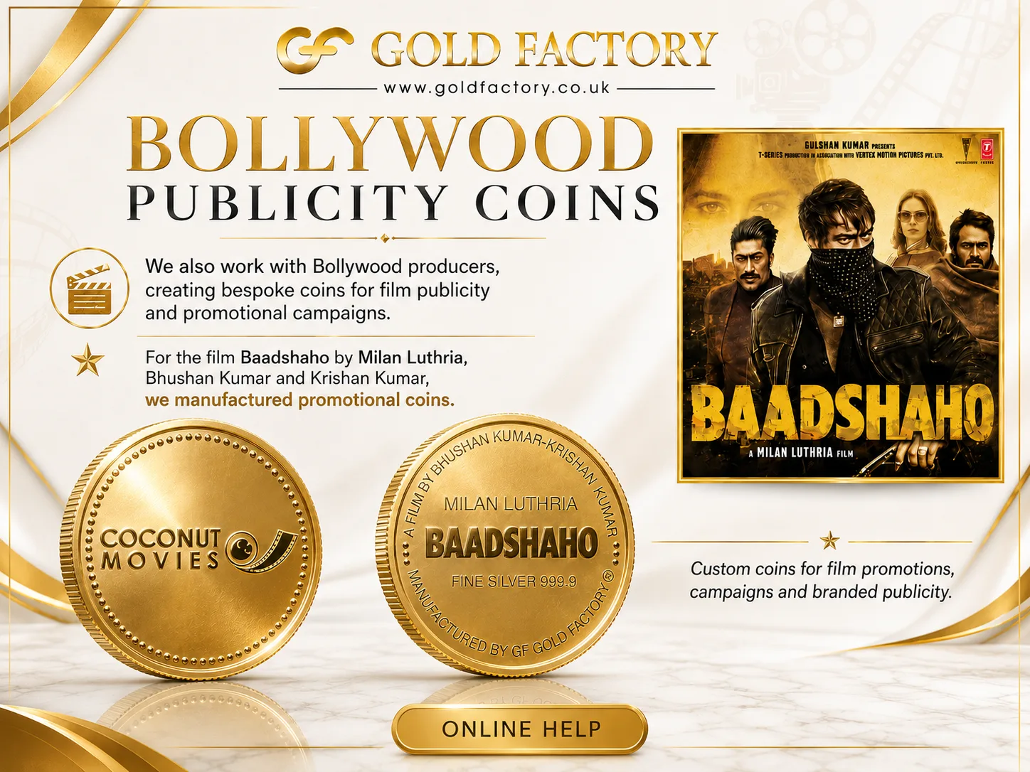 Bollywood publicity coins struck in gold by Gold Factory