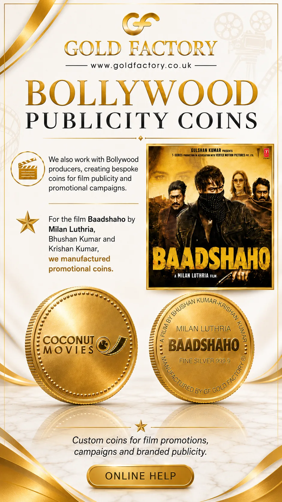 Bollywood publicity coins struck in gold by Gold Factory