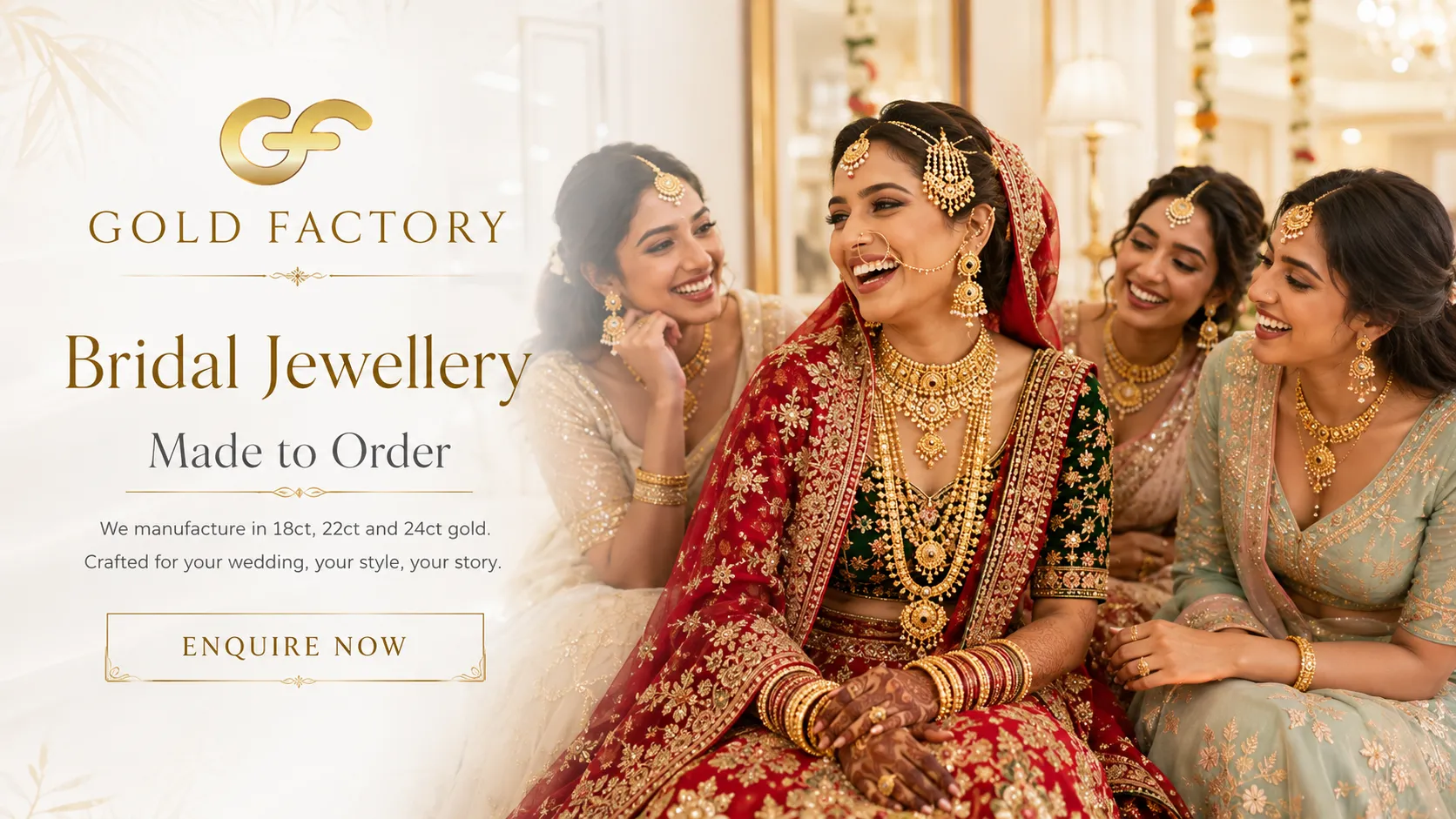 Bridal jewellery made to order by Gold Factory in 18ct, 22ct and 24ct gold