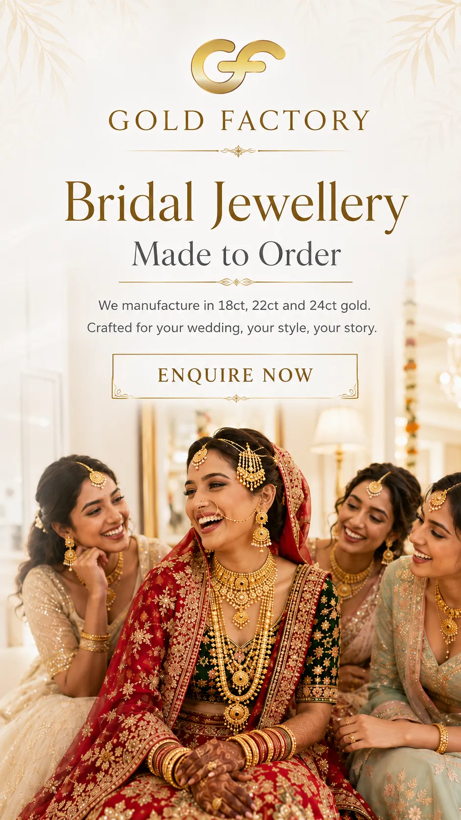 Bridal jewellery made to order by Gold Factory in 18ct, 22ct and 24ct gold