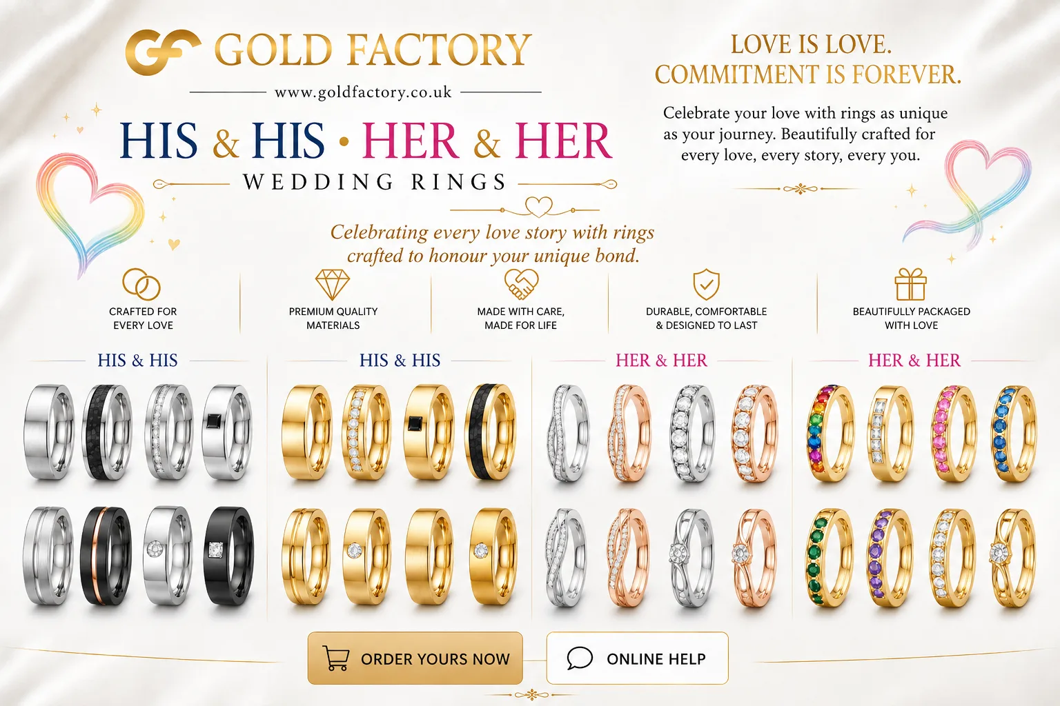 His and his, her and her wedding rings from Gold Factory, crafted to honour every couple