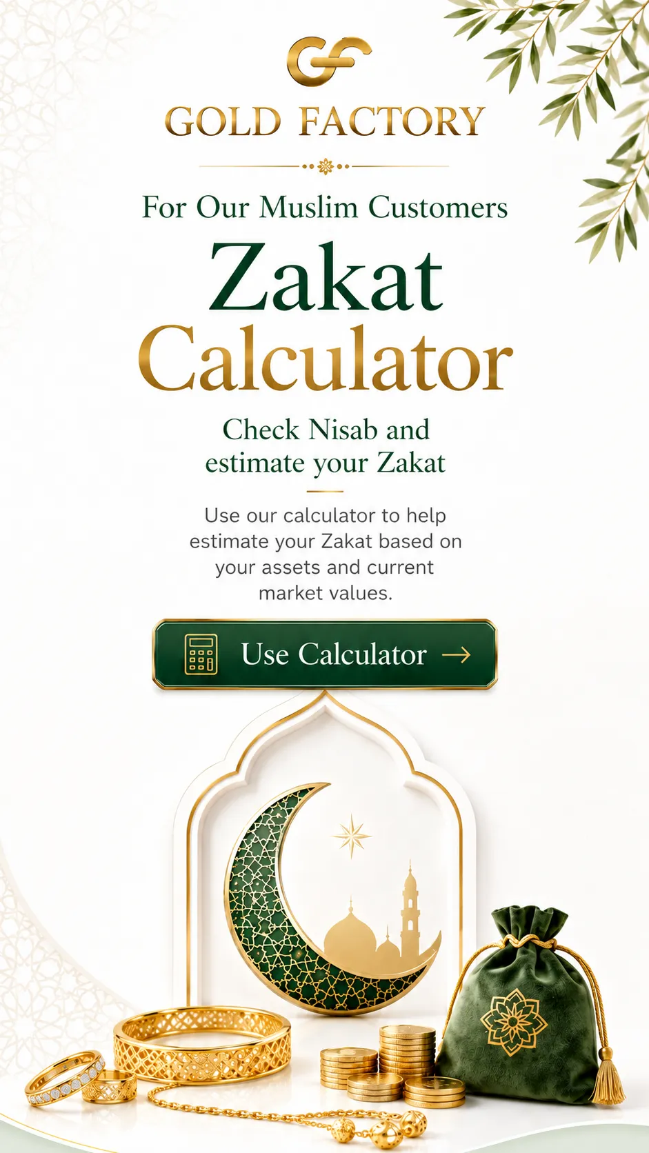 Zakat calculator from Gold Factory, work out the zakat due on your gold