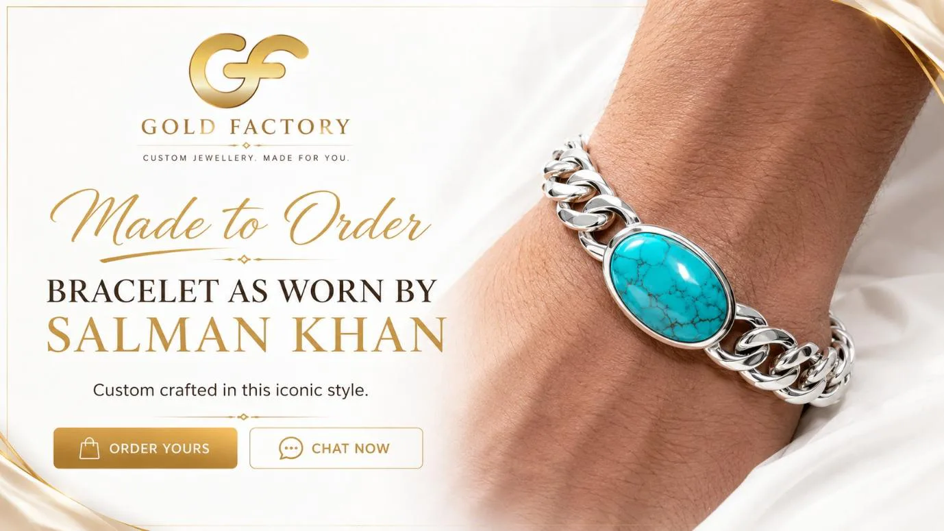 Made to Order poster: Salman Khan style bracelet, a silver curb bracelet with a turquoise stone