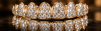 Diamond set gold grillz