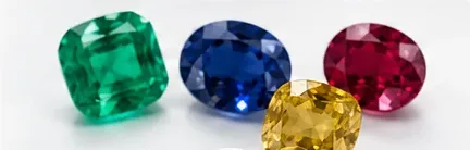 Emerald, sapphire, ruby and yellow sapphire