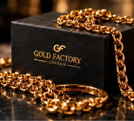 Gold Factory gift box with gold chains